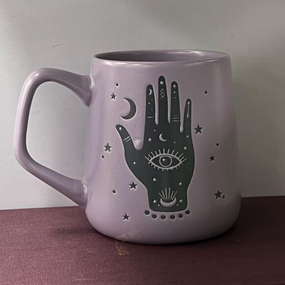 Fig and Fern Boho HAMSA HAND Evil Eye Ceramic Coffee Mug Purple - Picture 12 of 13